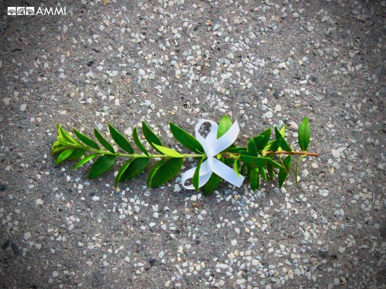Myrtle branch with ribbon