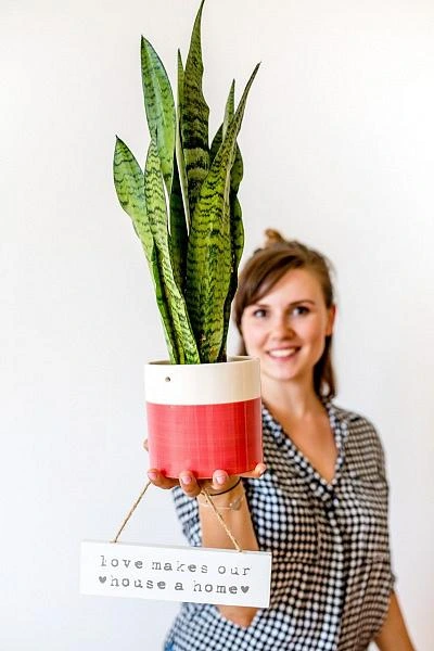 Žena drží tchýnin jazyk v hrnci s nápisem o lásce.